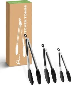 Alheco 3 Siliconen Serveertangen - BBQ Tang - Vleestang - Keukentang - Zilver/zwart -Home-Keuken 1004x1200