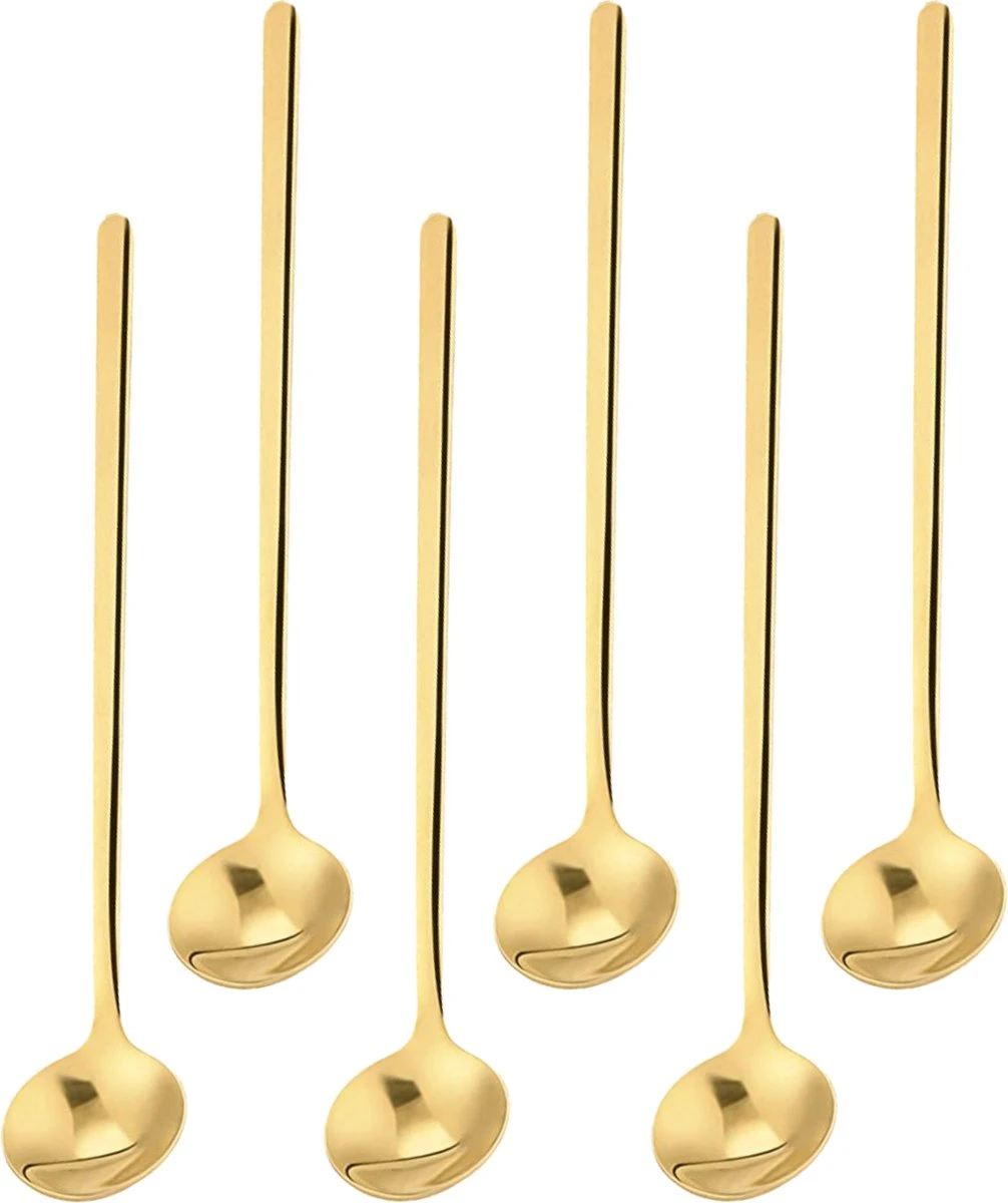 House Of Husk® Lange Theelepels Set - Latte Macchiato Lepels - Koffielepels - Theelepeltjes - RVS - 17cm - 6 Stuks - Goud 3 House Of Husk® Lange Theelepels Set - Latte Macchiato Lepels - Koffielepels - Theelepeltjes - RVS - 17cm - 6 Stuks - Goud