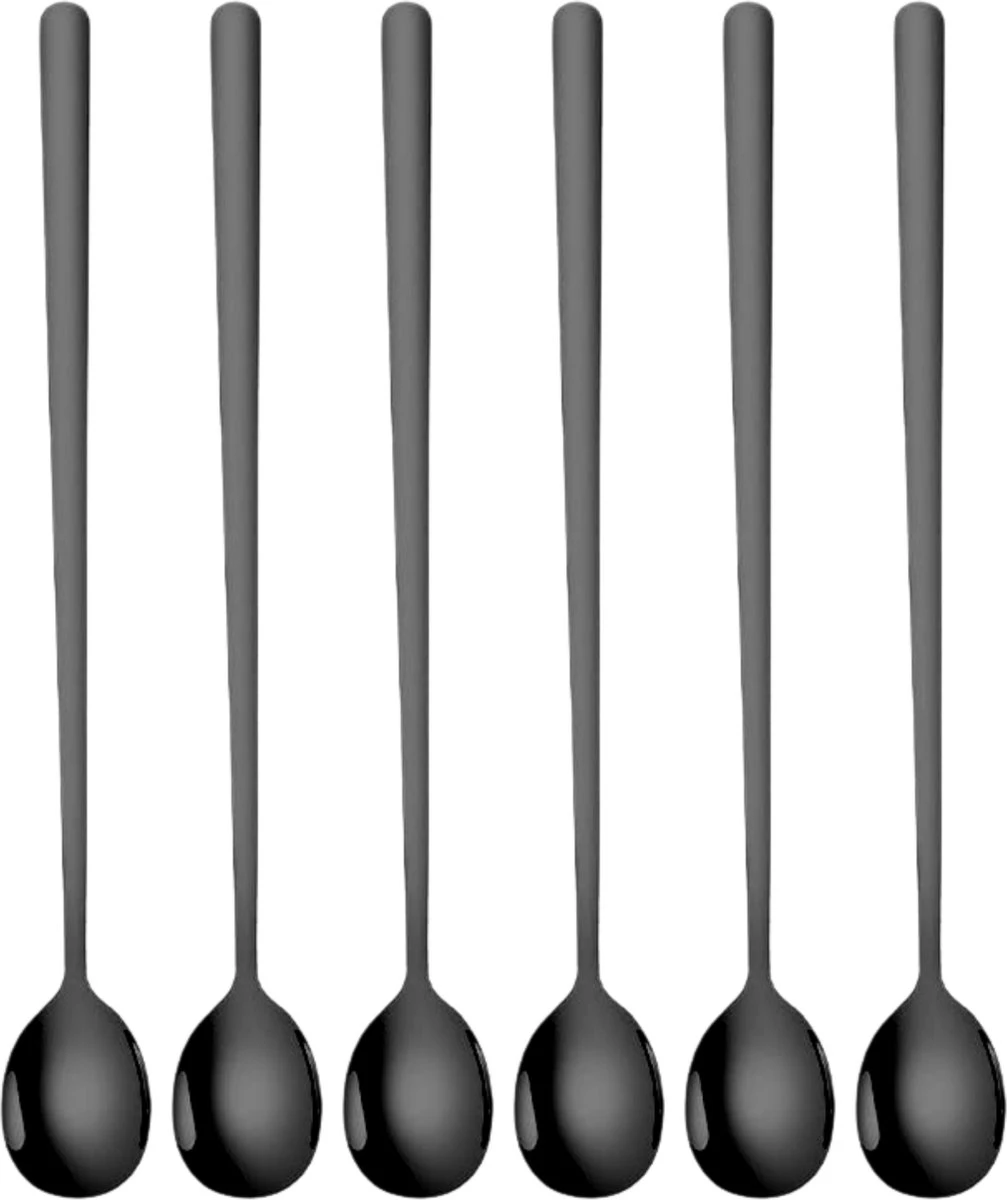 House Of Husk Latte Macchiato Lepels Set - Lange Theelepels - Koffielepels - Longdrinklepels - Sorbetlepels - Barlepel - RVS - 6 Stuks - 20CM - Zwart 3 House Of Husk Latte Macchiato Lepels Set - Lange Theelepels - Koffielepels - Longdrinklepels - Sorbetlepels - Barlepel - RVS - 6 Stuks - 20CM - Zwart