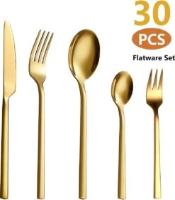 Cadeau 30-delige Gouden Zilverwerk Set Bestekset, Velaze 18/10 Roestvrijstalen Gebruiksvoorwerpen Service Voor 6 Personen Inclusief Dinerlepel, Diner Vork, Diner Mes, Dessertvork En Theelepel, Spiegel Gepolijst Ontwerp -Home-Keuken 1051x1200 1