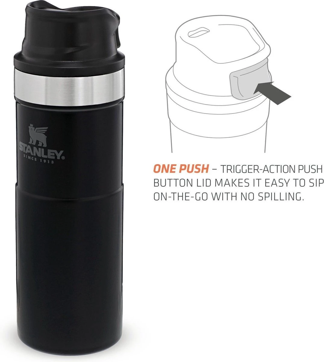 Stanley Trigger-Action Travel Mug 0.47L - Thermosfles - Matt Black 5 Stanley Trigger-Action Travel Mug 0.47L - Thermosfles - Matt Black - Afbeelding 3