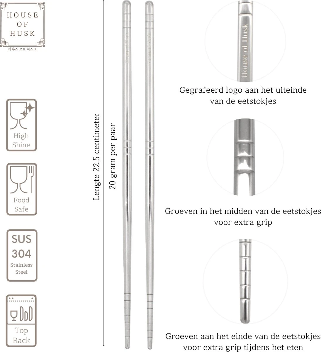 House Of Husk Chopsticks Set - Koreaanse Eetstokjes - Vaatwasserbestendig - RVS - 5 Paar - Zilver 4 House Of Husk Chopsticks Set - Koreaanse Eetstokjes - Vaatwasserbestendig - RVS - 5 Paar - Zilver - Afbeelding 2