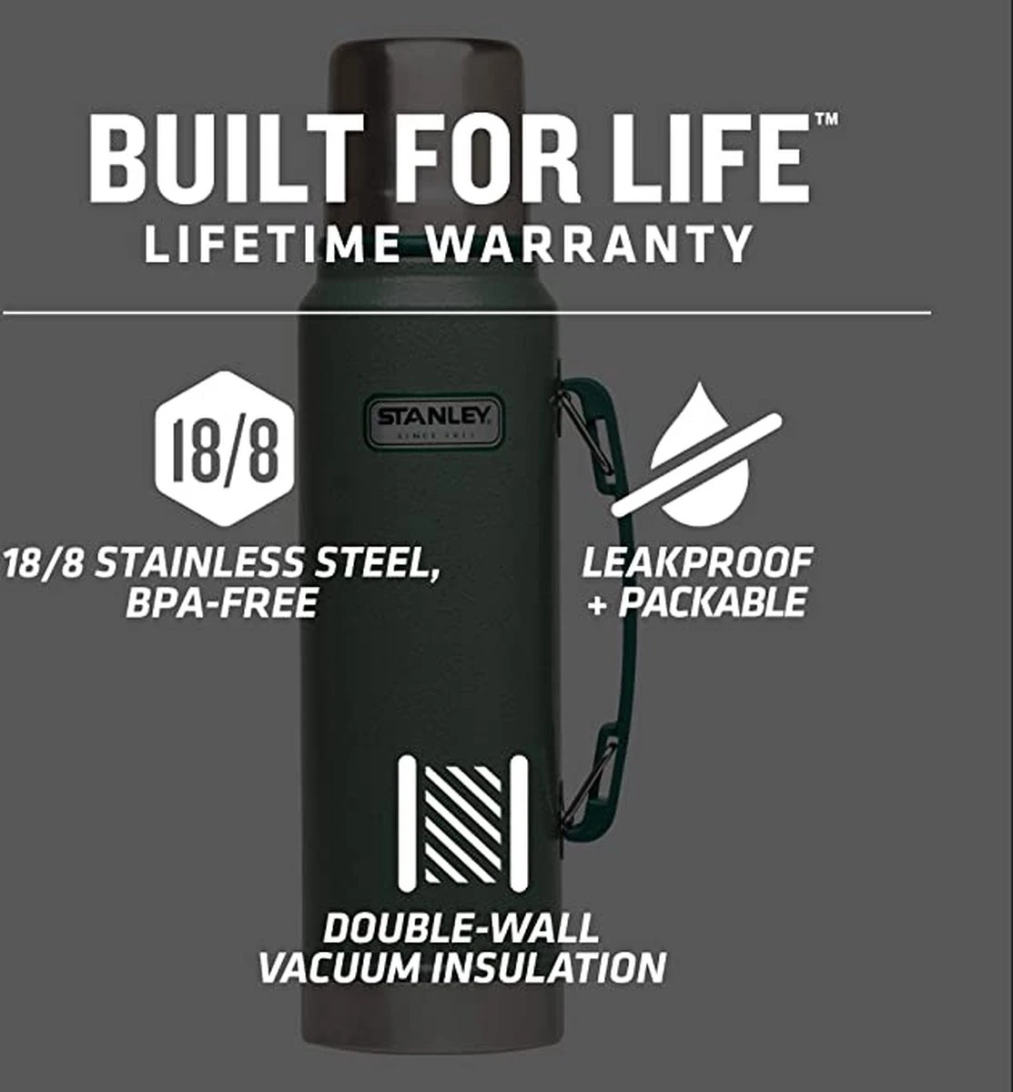 Stanley The Legendary Classic Bottle 1,00L - Thermosfles - Hammertone Green 16 Stanley The Legendary Classic Bottle 1,00L - Thermosfles - Hammertone Green - Afbeelding 14