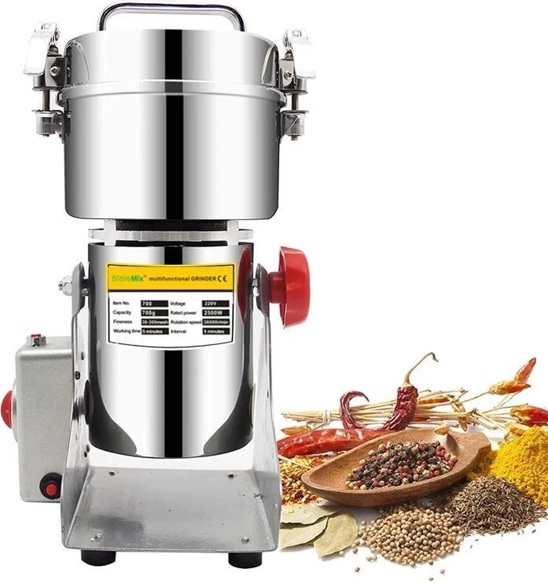 Professionele Graanmolen Elektrisch 700 Gram - Kruiden Maler - Sprice Grinder - Kruidenmolen - RVS - 2500W 2 Professionele Graanmolen Elektrisch 700 Gram - Kruiden Maler - Sprice Grinder - Kruidenmolen - RVS - 2500W