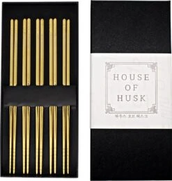 House Of Husk Chopsticks Set - Koreaanse Eetstokjes - Vaatwasserbestendig - RVS - 5 Paar - Goud