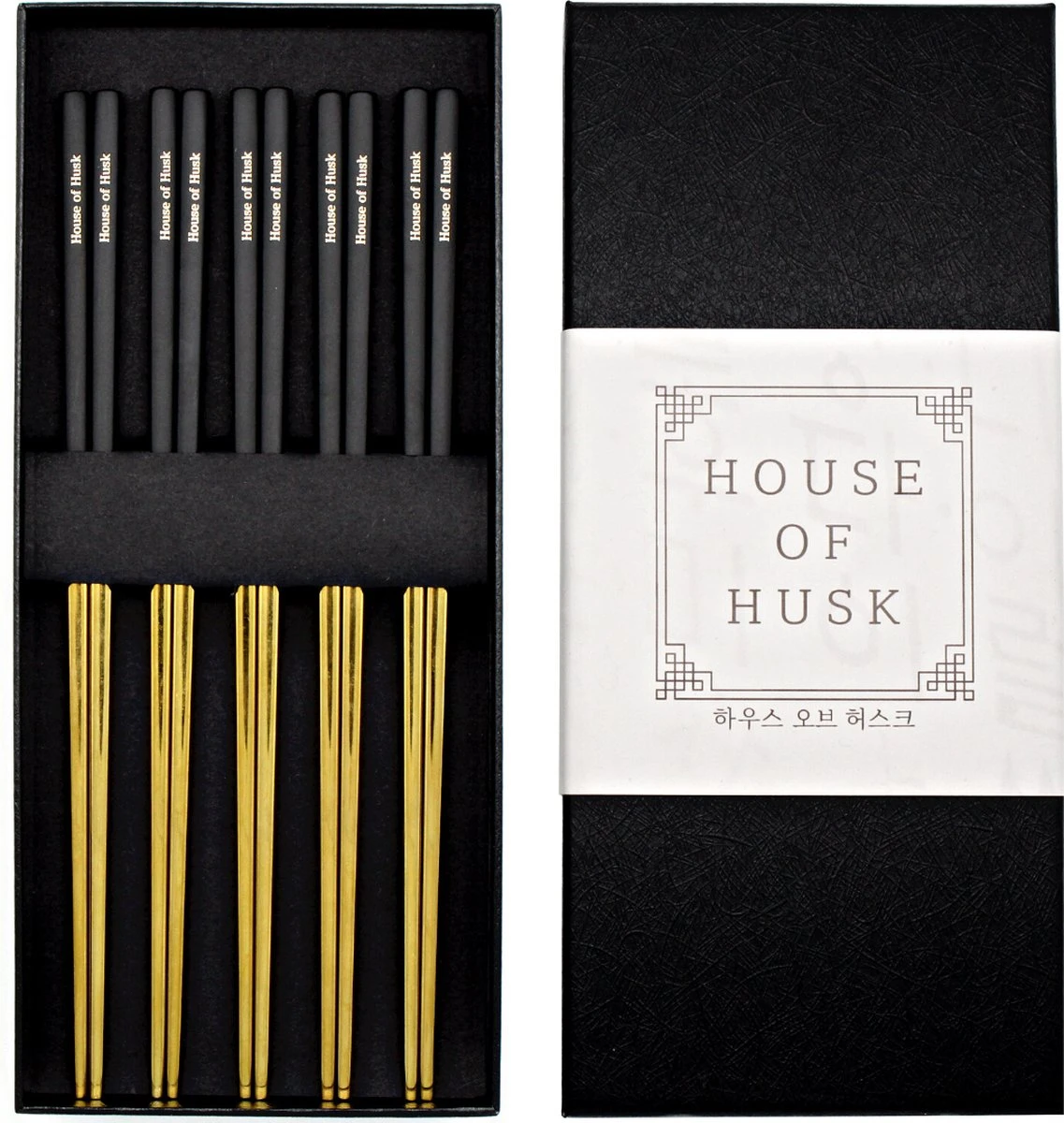 House Of Husk Chopsticks Set - Koreaanse Eetstokjes - Vaatwasserbestendig - RVS - 5 Paar - Duo Tone - Zwart Goud 3 House Of Husk Chopsticks Set - Koreaanse Eetstokjes - Vaatwasserbestendig - RVS - 5 Paar - Duo Tone - Zwart Goud