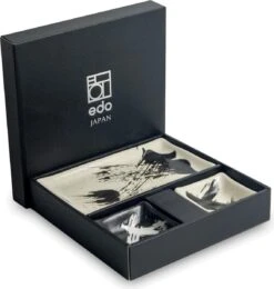 Edo Japan | BLACK & WHITE MIX | Japanse Sushi Servies Set | 6-Delig | 2 Persoons | Streep Motief