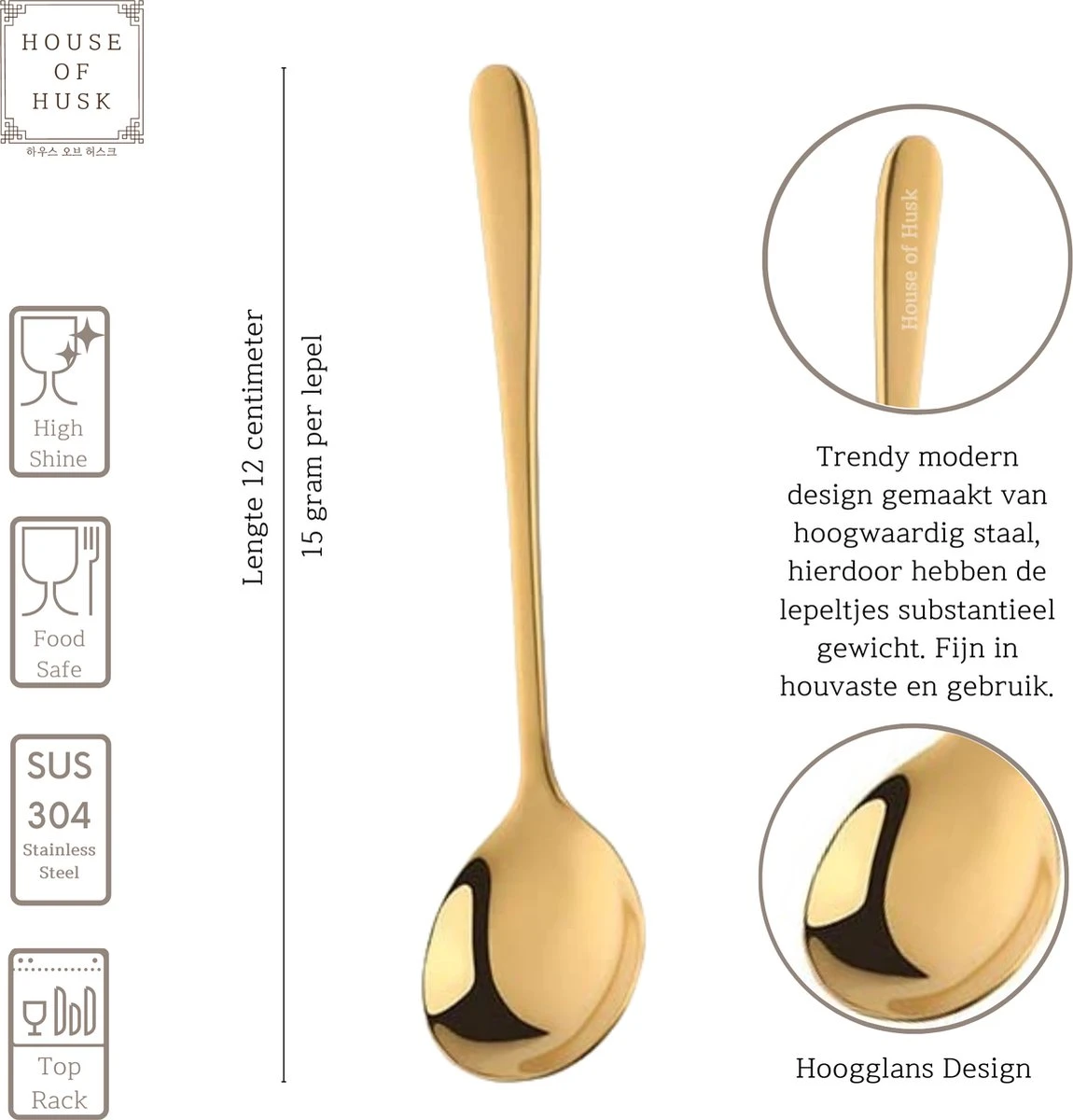 House Of Husk® Koffielepel Set - Theelepel - Koffielepeltjes - Espresso Lepeltjes - RVS - 12cm - 12 Stuks - Goud 4 House Of Husk® Koffielepel Set - Theelepel - Koffielepeltjes - Espresso Lepeltjes - RVS - 12cm - 12 Stuks - Goud - Afbeelding 2