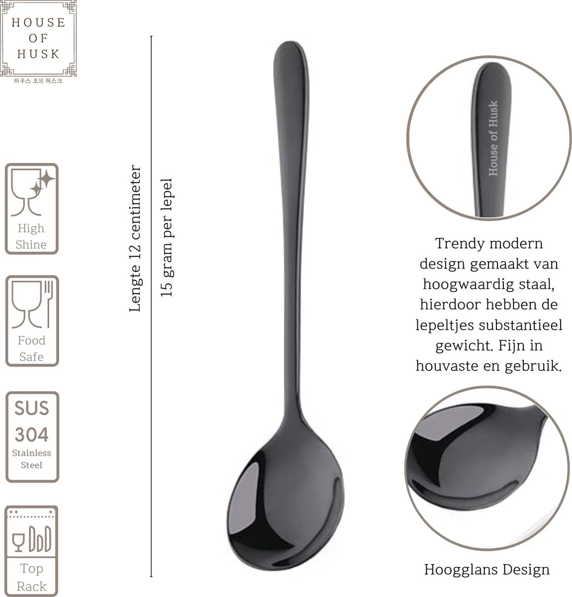 House Of Husk® Koffielepel Set - Theelepel - Koffielepeltjes - Espresso Lepeltjes - RVS - 12cm - 12 Stuks - Zwart 4 House Of Husk® Koffielepel Set - Theelepel - Koffielepeltjes - Espresso Lepeltjes - RVS - 12cm - 12 Stuks - Zwart - Afbeelding 2