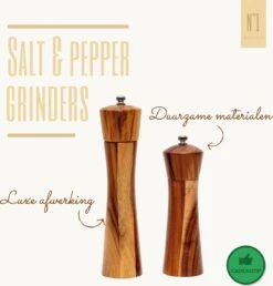 Peper En Zoutmolen Set - 22CM - Pepermolen - Zoutmolen - 2 Stuks - Acacia Hout - Instelbare Maalgraad - Duurzaam - Luxe Kwaliteit - Hervulbaar - Barbecue - BBQ Accesoires - Zout Peper Kruiden - Sinterklaas - Kerst -Home-Keuken 1151x1200 1