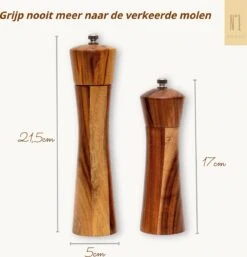 Peper En Zoutmolen Set - 22CM - Pepermolen - Zoutmolen - 2 Stuks - Acacia Hout - Instelbare Maalgraad - Duurzaam - Luxe Kwaliteit - Hervulbaar - Barbecue - BBQ Accesoires - Zout Peper Kruiden - Sinterklaas - Kerst -Home-Keuken 1154x1200 1