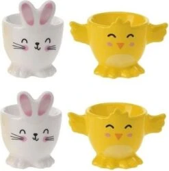 Merkloos 4x Witte Paashaas En Gele Kuiken Eierdopjes 7 Cm - Paasdecoratie/Paasontbijt -Home-Keuken 1186x1200 2