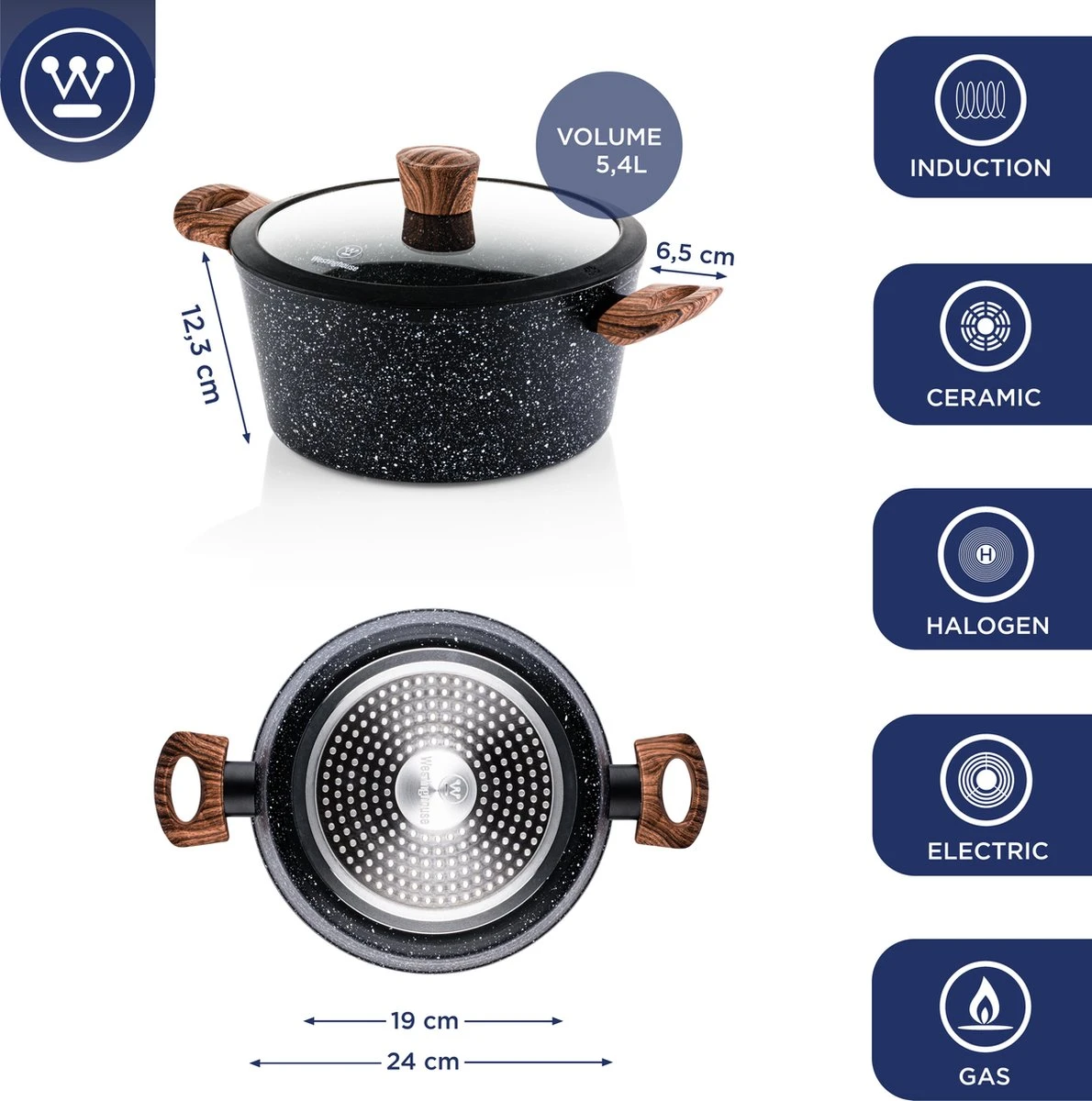 Westinghouse Kookpan/Braadpan Inductie - Ø 24 Cm - Zwart Marmer - Speciale Editie 5 Westinghouse Kookpan/Braadpan Inductie - Ø 24 Cm - Zwart Marmer - Speciale Editie - Afbeelding 3