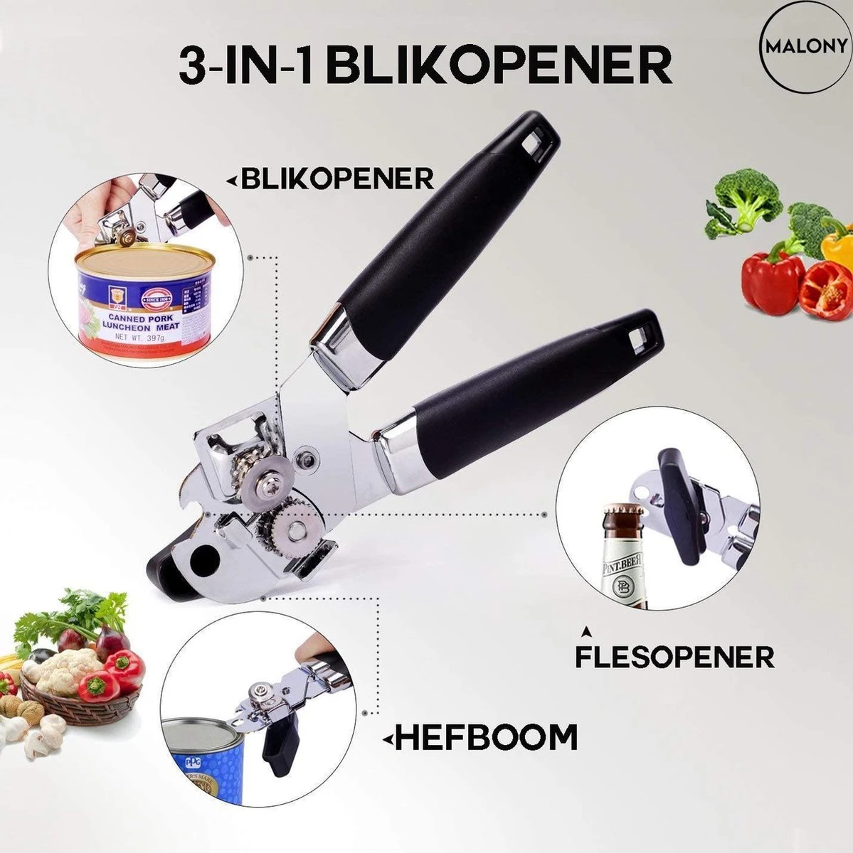 Malony RVS Blikopener - Flesopener - Bieropener - Opener - Stevig Handvat - Vaatwasser Bestendig - Zwart 4 Malony RVS Blikopener - Flesopener - Bieropener - Opener - Stevig Handvat - Vaatwasser Bestendig - Zwart - Afbeelding 2