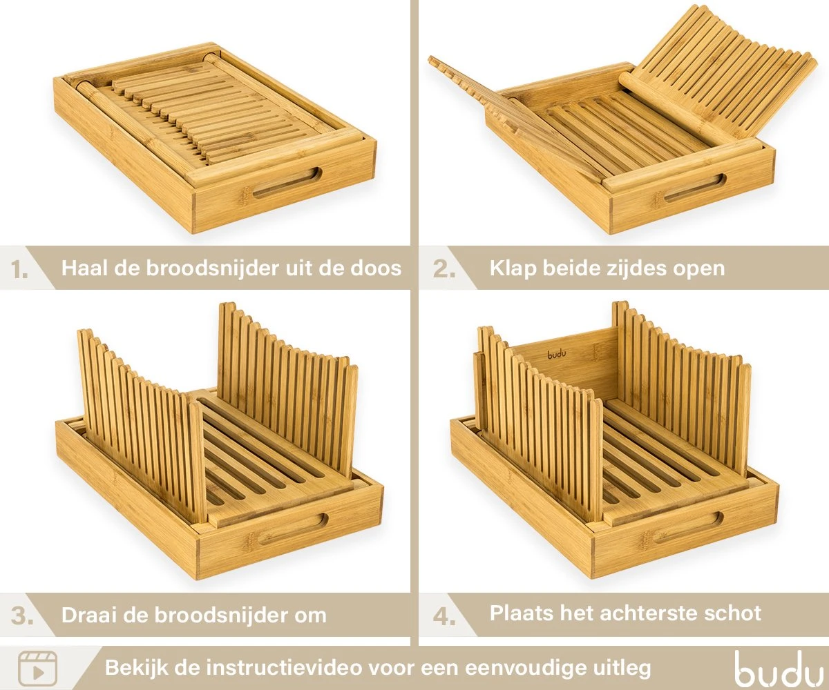Budu Broodsnijder Bamboe – Broodsnijder Hulpmiddel - Broodplank Hout – Broodsnijplank Met Opvangbak - Bamboe - 30x20cm 7 Budu Broodsnijder Bamboe – Broodsnijder Hulpmiddel - Broodplank Hout – Broodsnijplank Met Opvangbak - Bamboe - 30x20cm - Afbeelding 5