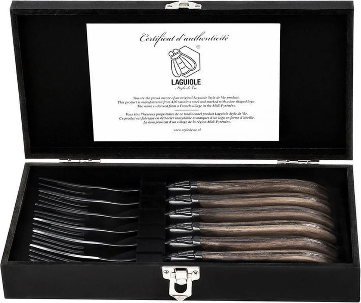 Laguiole Style De Vie Vorken Luxury Line - 6-delig - Olijfhout 14 Laguiole Style De Vie Vorken Luxury Line - 6-delig - Olijfhout - Afbeelding 12