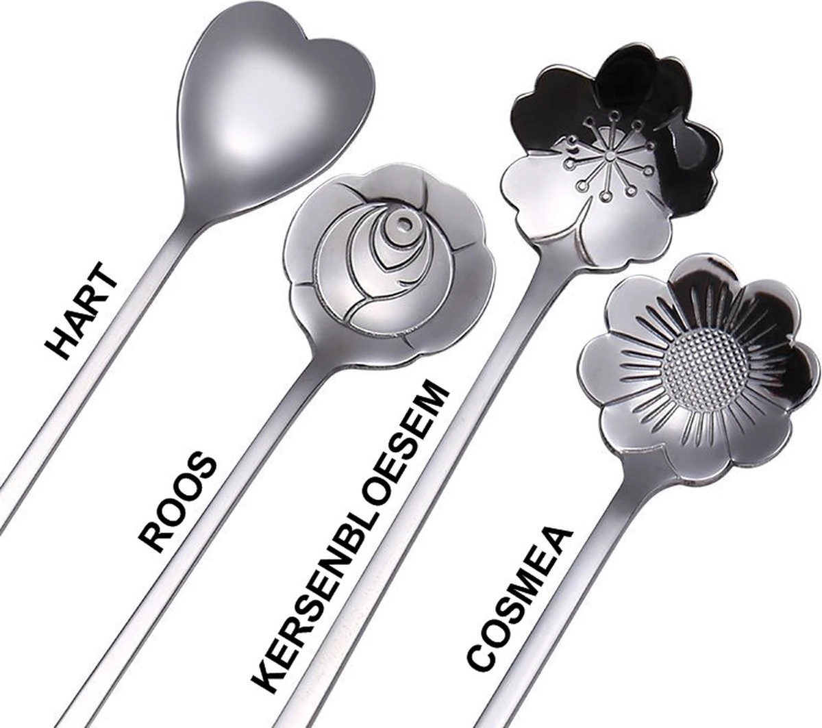 Fako Bijoux® - 8 Lange Lepels Bloem Motief - Latte Macchiato - Longdrink - Cocktail - Dessert - IJs - Koffie - Zilver - 8 Stuks - Bewaarzakje 5 Fako Bijoux® - 8 Lange Lepels Bloem Motief - Latte Macchiato - Longdrink - Cocktail - Dessert - IJs - Koffie - Zilver - 8 Stuks - Bewaarzakje - Afbeelding 3