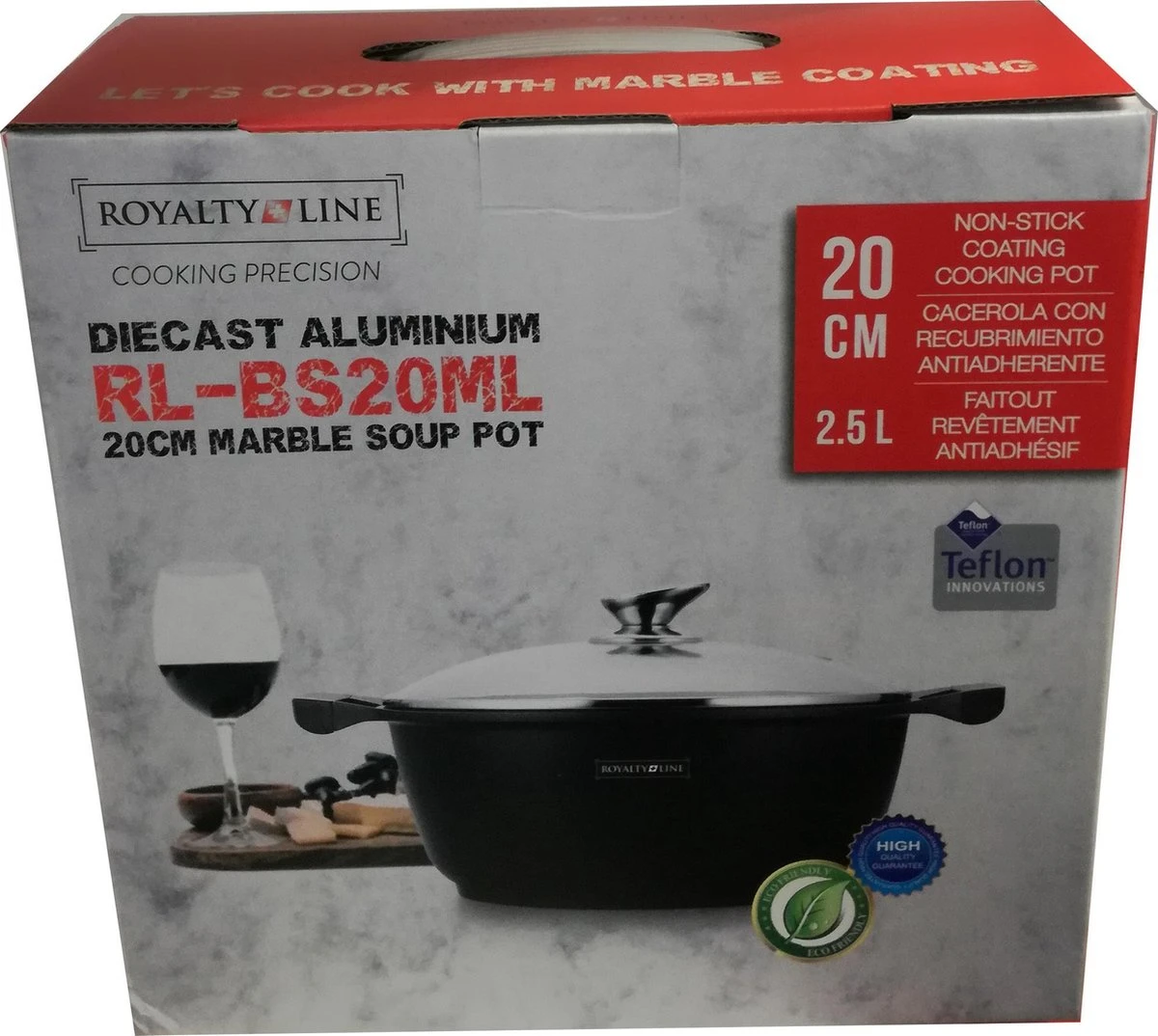 Royalty Line - Marble Soep/braadpan - Met Glazen Deksel Zwart - 20 CM. RL-BS20ML 5 Royalty Line - Marble Soep/braadpan - Met Glazen Deksel Zwart - 20 CM. RL-BS20ML - Afbeelding 3