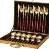 Merkloos Bestekset - 24 Delig Bestekset - 6 Personen - Rood/Goud - Tafellepels/Tafelmessen/Tafelvorken/Koffielepels - Roestvrij Staal -Home-Keuken 1200x1076 8