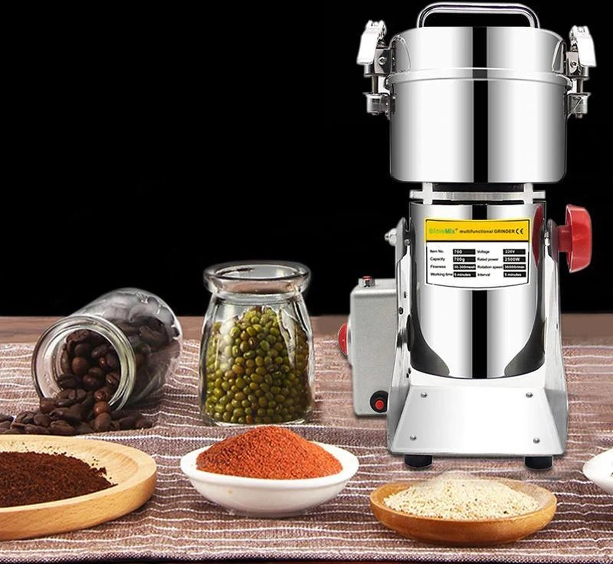 Professionele Graanmolen Elektrisch 700 Gram - Kruiden Maler - Sprice Grinder - Kruidenmolen - RVS - 2500W 7 Professionele Graanmolen Elektrisch 700 Gram - Kruiden Maler - Sprice Grinder - Kruidenmolen - RVS - 2500W - Afbeelding 6