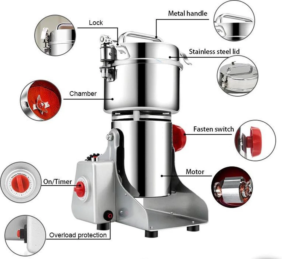 Professionele Graanmolen Elektrisch 700 Gram - Kruiden Maler - Sprice Grinder - Kruidenmolen - RVS - 2500W 9 Professionele Graanmolen Elektrisch 700 Gram - Kruiden Maler - Sprice Grinder - Kruidenmolen - RVS - 2500W - Afbeelding 8
