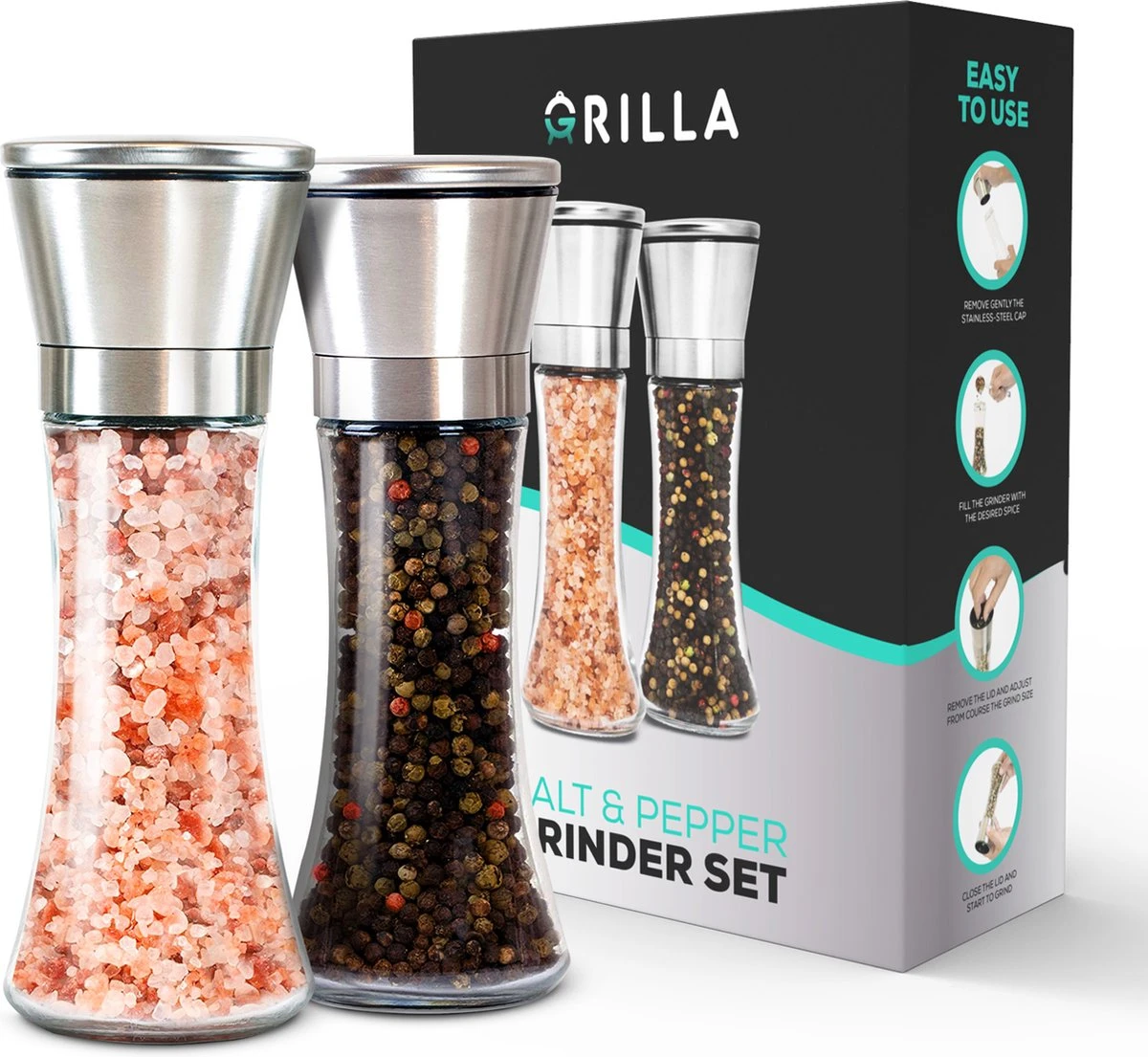 Peper En Zoutmolen Set - RVS Zout En Peperstel - Zoutvaatje En Pepermolen - 2 In 1 3 Peper En Zoutmolen Set - RVS Zout En Peperstel - Zoutvaatje En Pepermolen - 2 In 1