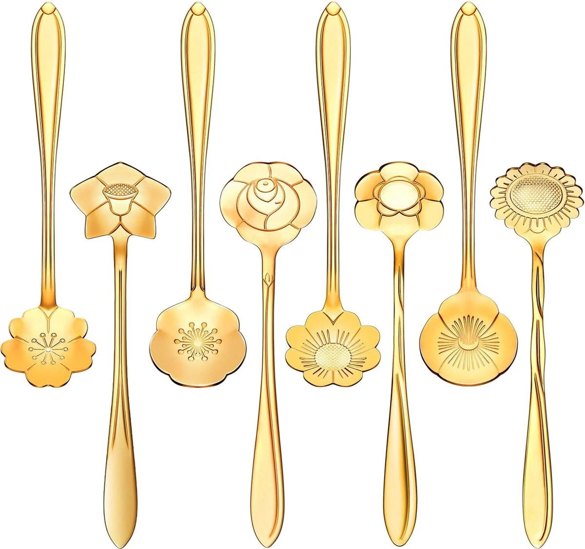 Fako Bijoux® - Bloemen Lepels Set - Theelepel / Koffielepel - 12cm - Goud - 8 Stuks 3 Fako Bijoux® - Bloemen Lepels Set - Theelepel / Koffielepel - 12cm - Goud - 8 Stuks