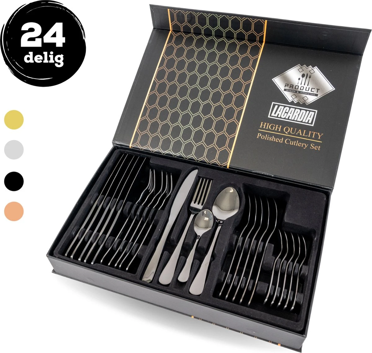 LaCardia Bestekset Glans Zwart – 24-delig Bestek – 6 Persoons – Bestek Zwart Voor 6 Personen 2 LaCardia Bestekset Glans Zwart – 24-delig Bestek – 6 Persoons – Bestek Zwart Voor 6 Personen