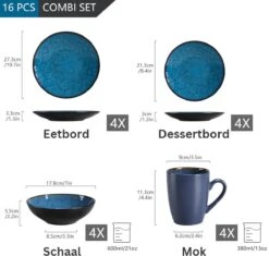 Serviesset – 16 Delig – 4 Persoons – Porselein - Luxe - Blauw -Home-Keuken 1200x1143 3