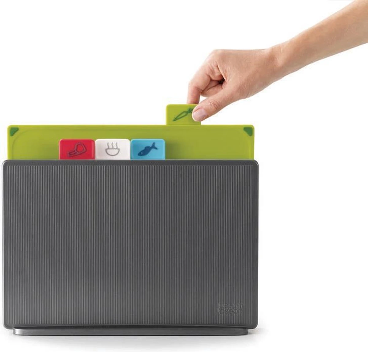 Joseph Joseph Index Snijplankenset - Incl. Houder - 30 X 20 Cm - 4 Stuks - Graphite 4 Joseph Joseph Index Snijplankenset - Incl. Houder - 30 X 20 Cm - 4 Stuks - Graphite - Afbeelding 2