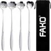 Fako Bijoux® - 4 Lange Lepels Bloem Motief - Latte Macchiato - Longdrink - Cocktail - Dessert - IJs - Koffie - Zilver - 4 Stuks - Bewaarzakje
