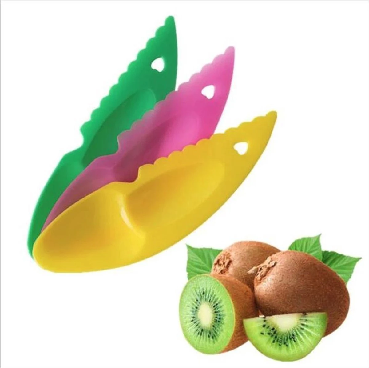 Kiwi Mes Lepel - Set Van 3 - Kiwi Peller - Prikker - Kiwi Tool - Kleuren Mix 3 Kiwi Mes Lepel - Set Van 3 - Kiwi Peller - Prikker - Kiwi Tool - Kleuren Mix