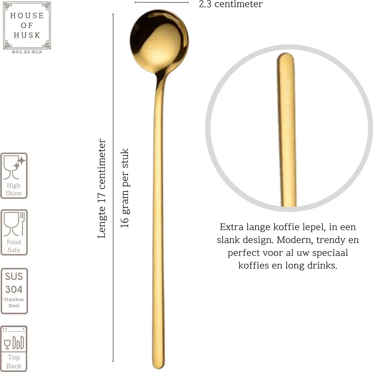 House Of Husk® Lange Theelepels Set - Latte Macchiato Lepels - Koffielepels - Theelepeltjes - RVS - 17cm - 6 Stuks - Goud 4 House Of Husk® Lange Theelepels Set - Latte Macchiato Lepels - Koffielepels - Theelepeltjes - RVS - 17cm - 6 Stuks - Goud - Afbeelding 2