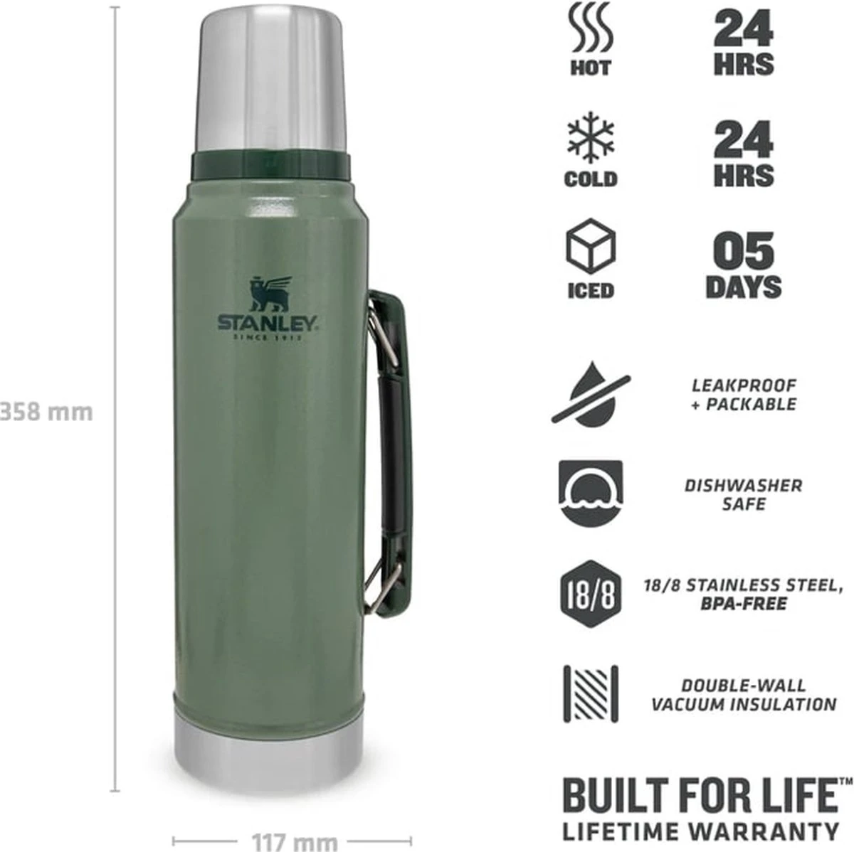 Stanley The Legendary Classic Bottle 2.3L Hammertone Green 12 Stanley The Legendary Classic Bottle 2.3L Hammertone Green - Afbeelding 10