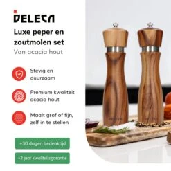 Deleca Peper En Zoutmolen Set - Handmatig Design - Pepermolen - Incl. Geschenkdoos - Premium FSC Acacia Hout - 20 Cm -Home-Keuken 1200x1200 1013
