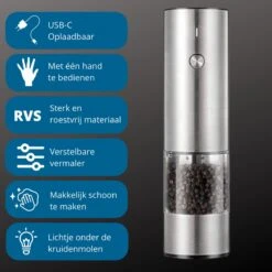 GOV Elektrische Peper- En Zoutmolen RVS XL Oplaadbaar - Automatische Pepermolen -Home-Keuken 1200x1200 1032