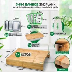 Ecowize 3-in-1 Bamboe Snijplank Met Opvangbak - Snijplank Hout Incl. 3 Roestvrijstalen Opvangbakjes Met Bamboe Deksel, 4 Inzetbare Raspen - Groentesnijder, Hakblok, Borrelplank, Tapasplank, Broodplank - 40x30cm - Duurzaam Cadeau -Home-Keuken 1200x1200 1061