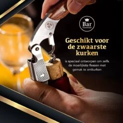 Bar Essentials Heavy Duty Kelnersmes - Wijn Opener - Kurkentrekker Wijn - Sommeliersmes - Tweetraps Hefboom - Hout -Home-Keuken 1200x1200 1079