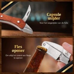 Bar Essentials Heavy Duty Kelnersmes - Wijn Opener - Kurkentrekker Wijn - Sommeliersmes - Tweetraps Hefboom - Hout -Home-Keuken 1200x1200 1080