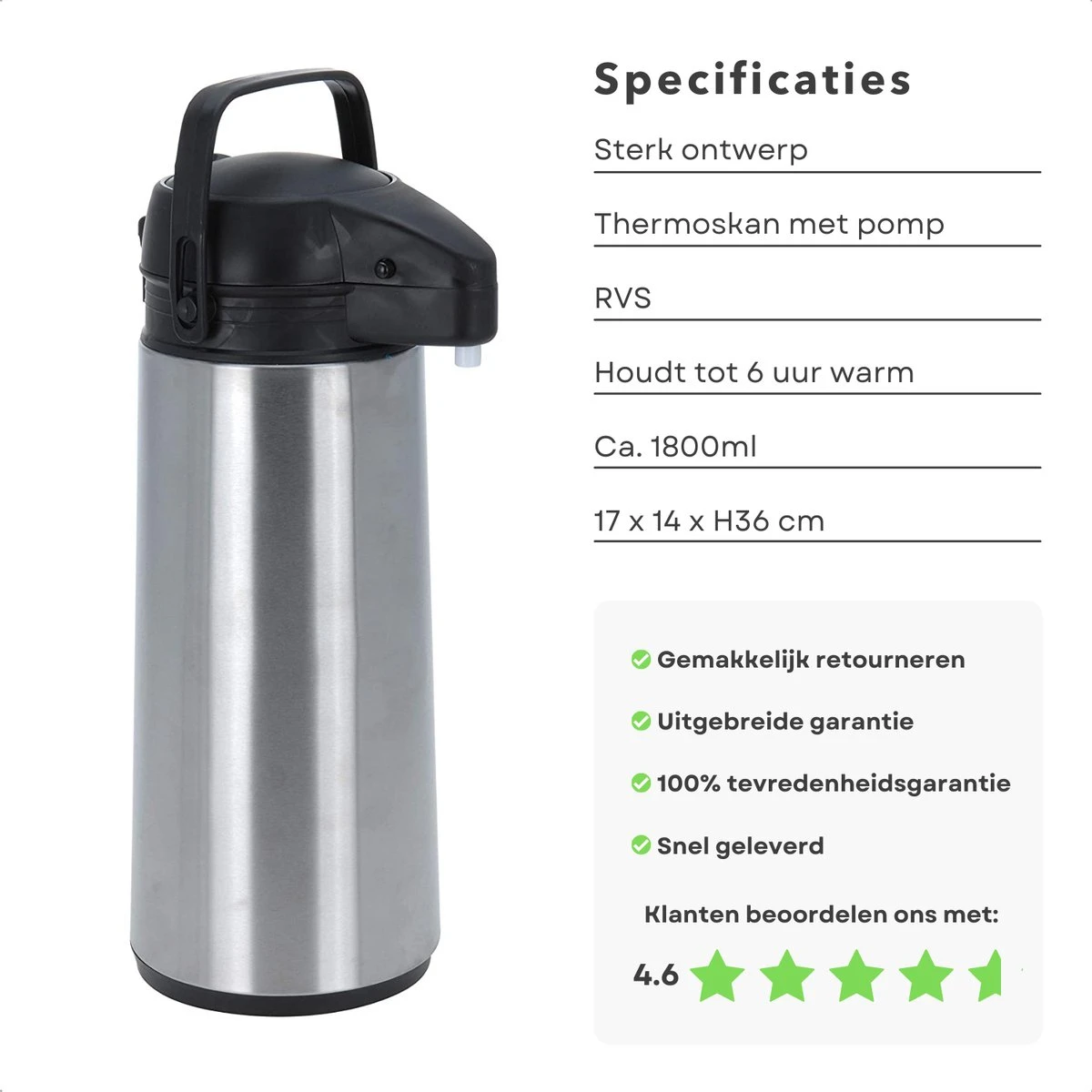 Cheqo® Thermos Pomp - 1.8L Roestvrij Staal - Isoleerkan Met Pomp - Thermoskan Met Pomp - Zwarte Dop & Handvat - Houdt 6 Uur Warm - 1800ml - Afmeting 17x14x36cm 6 Cheqo® Thermos Pomp - 1.8L Roestvrij Staal - Isoleerkan Met Pomp - Thermoskan Met Pomp - Zwarte Dop & Handvat - Houdt 6 Uur Warm - 1800ml - Afmeting 17x14x36cm - Afbeelding 4