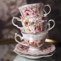 Clayre & Eef Kop En Schotel 200 Ml Roze Wit Porselein Rond Bloemen Servies Cadeau Voor Haar Cappuccino -Home-Keuken 1200x1200 1435