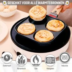 W&Z® Pannenkoekenpan Inductie - Pancake Pan - Omeletpan - Omeletmaker -Eierpan- Anti Aanbak - 4 Vakjes -Home-Keuken 1200x1200 235