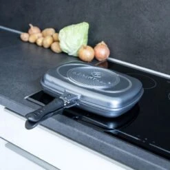 Herenthal Dubbele Grillpan - Ø 28 Cm - Koekenpan - Keramische Pan - Marmeren Coating Met Antiaanbaklaag - PFAS & PFOA Vrij - Pan - Grill - Vermindert Geur, Rook En Oliespatten - Zilver -Home-Keuken 1200x1200 335