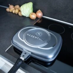 Herenthal Dubbele Grillpan - Ø 28 Cm - Koekenpan - Keramische Pan - Marmeren Coating Met Antiaanbaklaag - PFAS & PFOA Vrij - Pan - Grill - Vermindert Geur, Rook En Oliespatten - Zilver -Home-Keuken 1200x1200 336