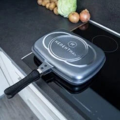 Herenthal Dubbele Grillpan - Ø 28 Cm - Koekenpan - Keramische Pan - Marmeren Coating Met Antiaanbaklaag - PFAS & PFOA Vrij - Pan - Grill - Vermindert Geur, Rook En Oliespatten - Zilver -Home-Keuken 1200x1200 338