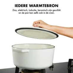 MOA Gietijzeren Braadpan - Inhoud 5,7 Liter - 26CM - Rond - Alle Warmtebronnen - Ook Voor Inductie - Gewicht 5,8 Kg - Wit - C26W -Home-Keuken 1200x1200 401