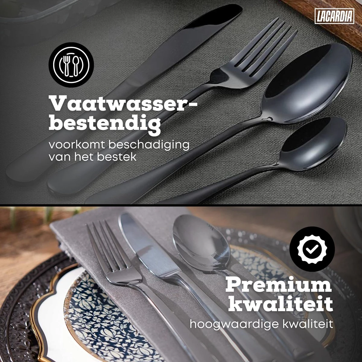 LaCardia Bestekset Glans Zwart – 24-delig Bestek – 6 Persoons – Bestek Zwart Voor 6 Personen 6 LaCardia Bestekset Glans Zwart – 24-delig Bestek – 6 Persoons – Bestek Zwart Voor 6 Personen - Afbeelding 5