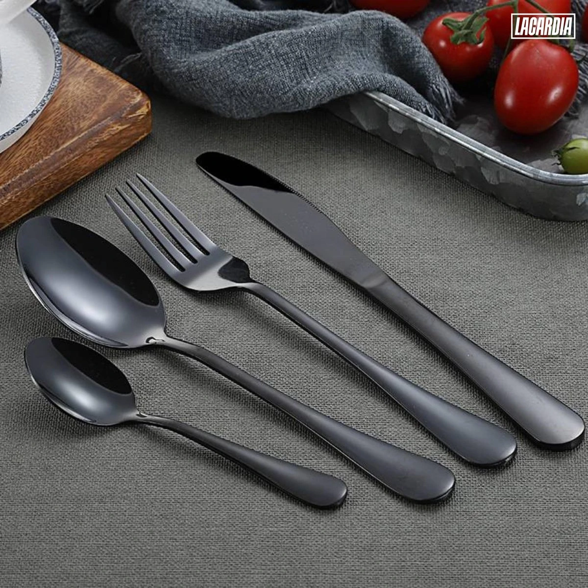 LaCardia Bestekset Glans Zwart – 24-delig Bestek – 6 Persoons – Bestek Zwart Voor 6 Personen 7 LaCardia Bestekset Glans Zwart – 24-delig Bestek – 6 Persoons – Bestek Zwart Voor 6 Personen - Afbeelding 6