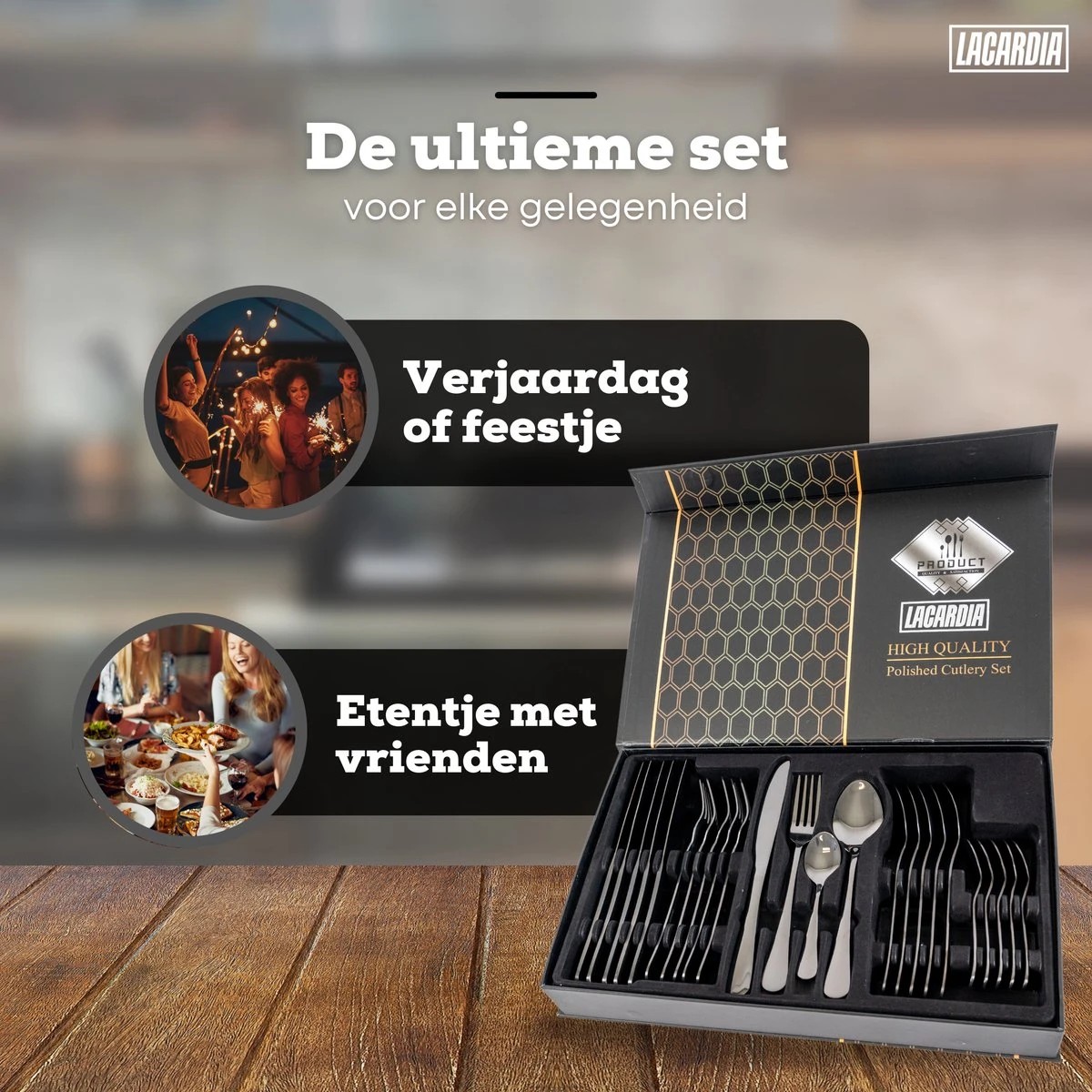 LaCardia Bestekset Glans Zwart – 24-delig Bestek – 6 Persoons – Bestek Zwart Voor 6 Personen 9 LaCardia Bestekset Glans Zwart – 24-delig Bestek – 6 Persoons – Bestek Zwart Voor 6 Personen - Afbeelding 8