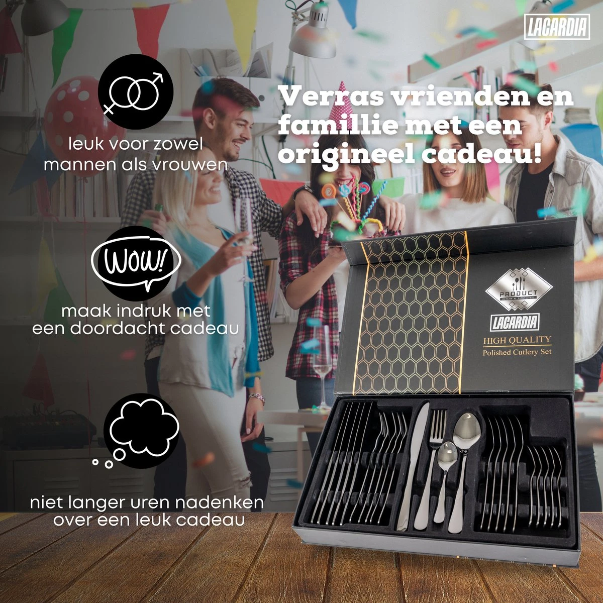 LaCardia Bestekset Glans Zwart – 24-delig Bestek – 6 Persoons – Bestek Zwart Voor 6 Personen 10 LaCardia Bestekset Glans Zwart – 24-delig Bestek – 6 Persoons – Bestek Zwart Voor 6 Personen - Afbeelding 9